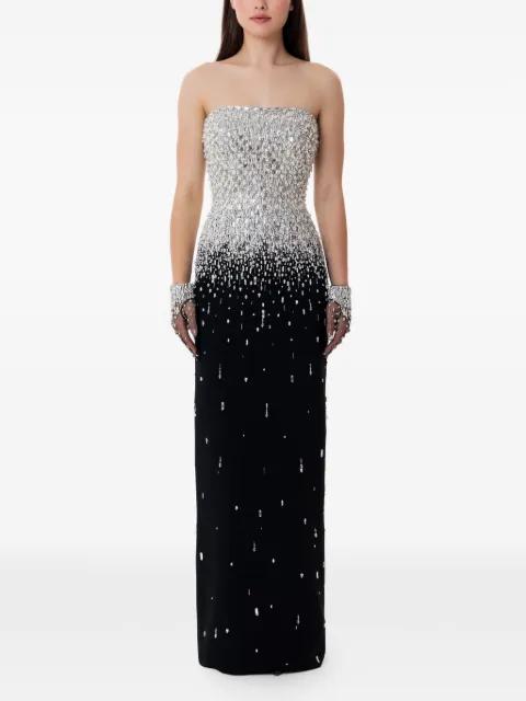 strapless crystal maxi gown by DINA MELWANI
