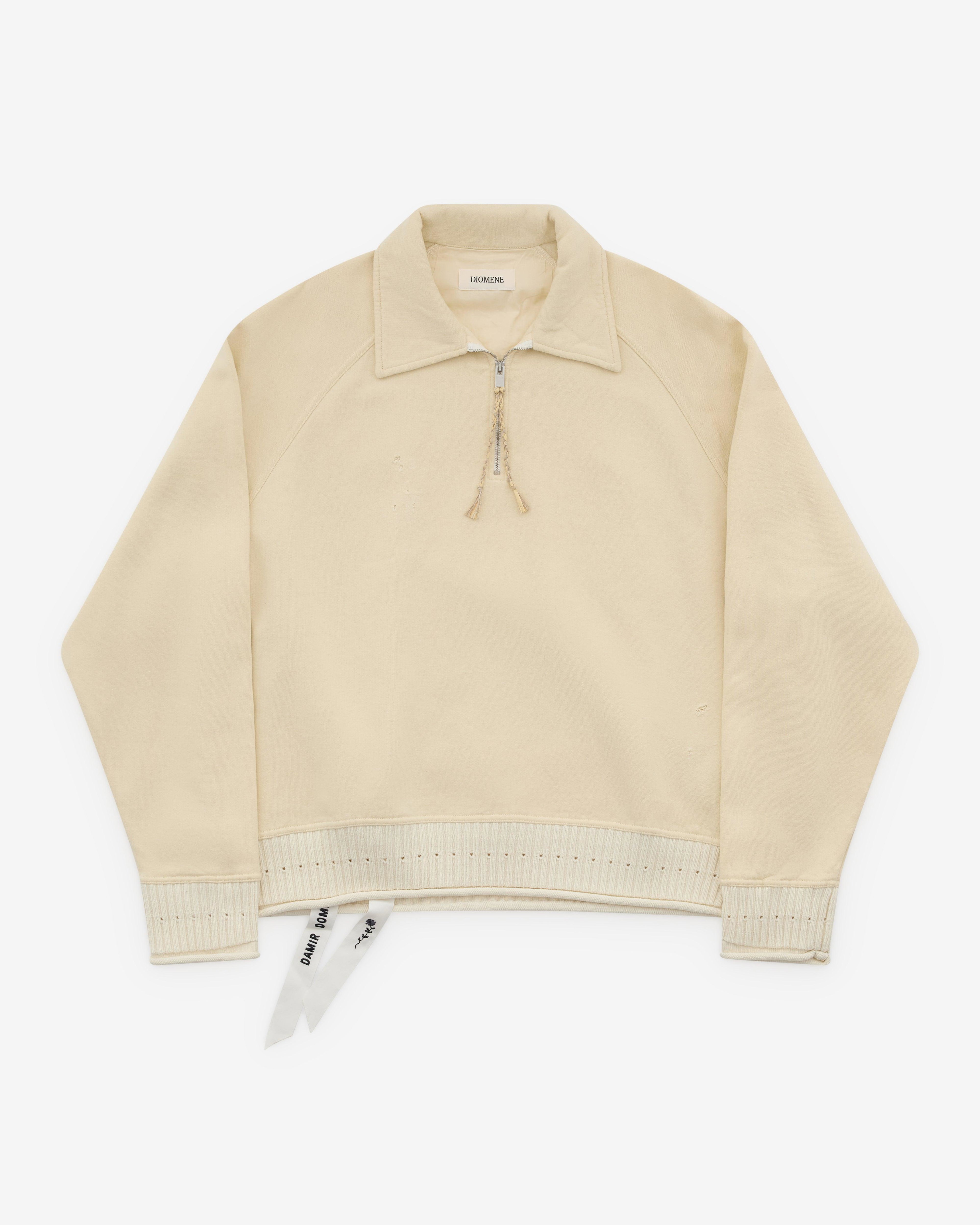 Diomene - Men’s Distressed Half-Zip Polo - (Cream) by DIOMENE