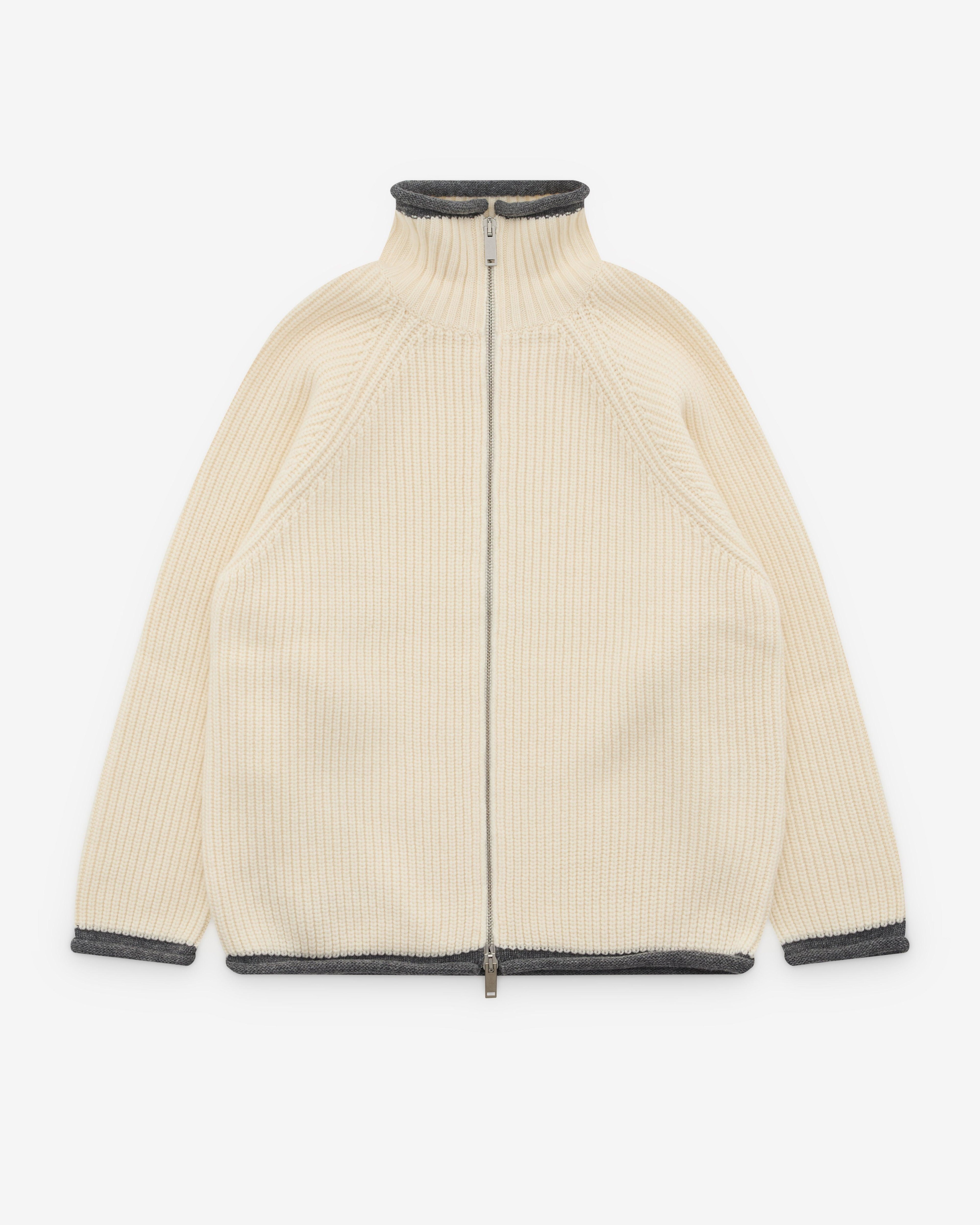 Diomene - Men’s Rolling Hems Zip Up Cardigan - (Cream) by DIOMENE