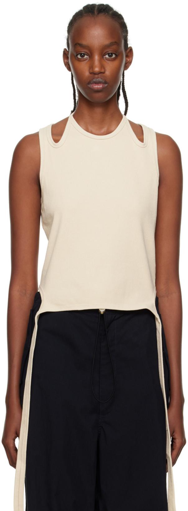 Beige Halter Tie Tank Top by DION LEE