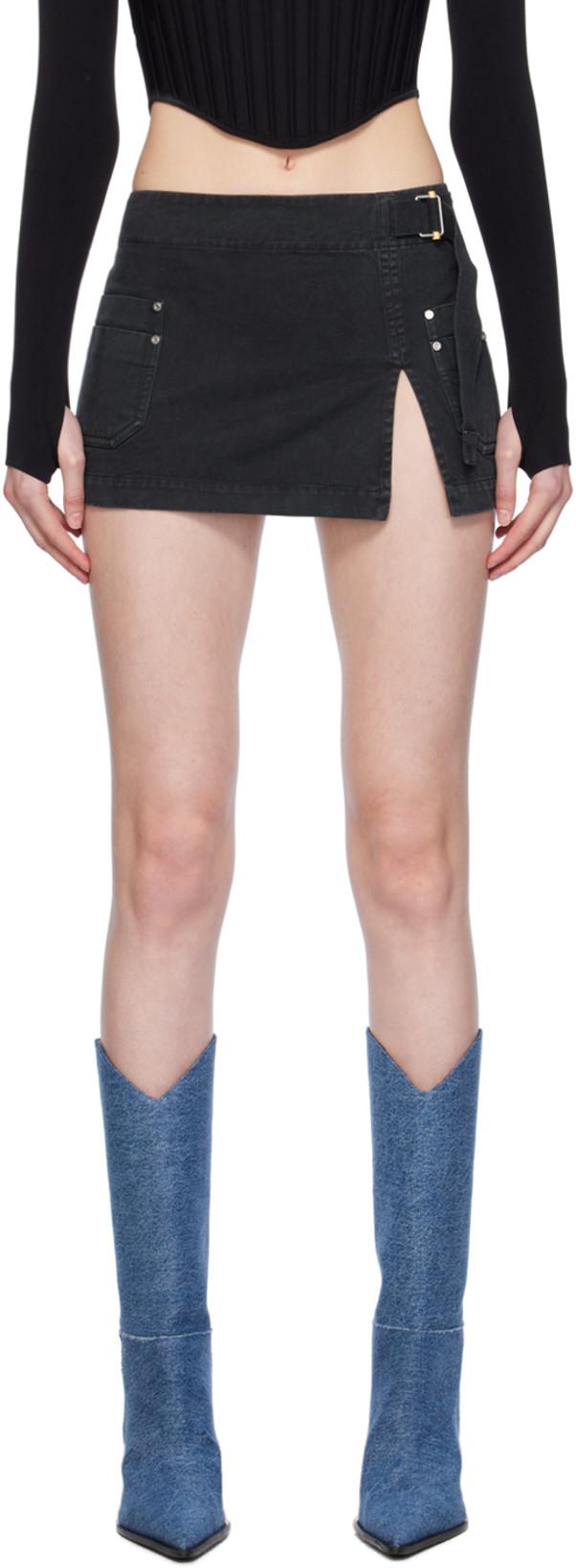 Black Apron Wrap Denim Miniskirt by DION LEE