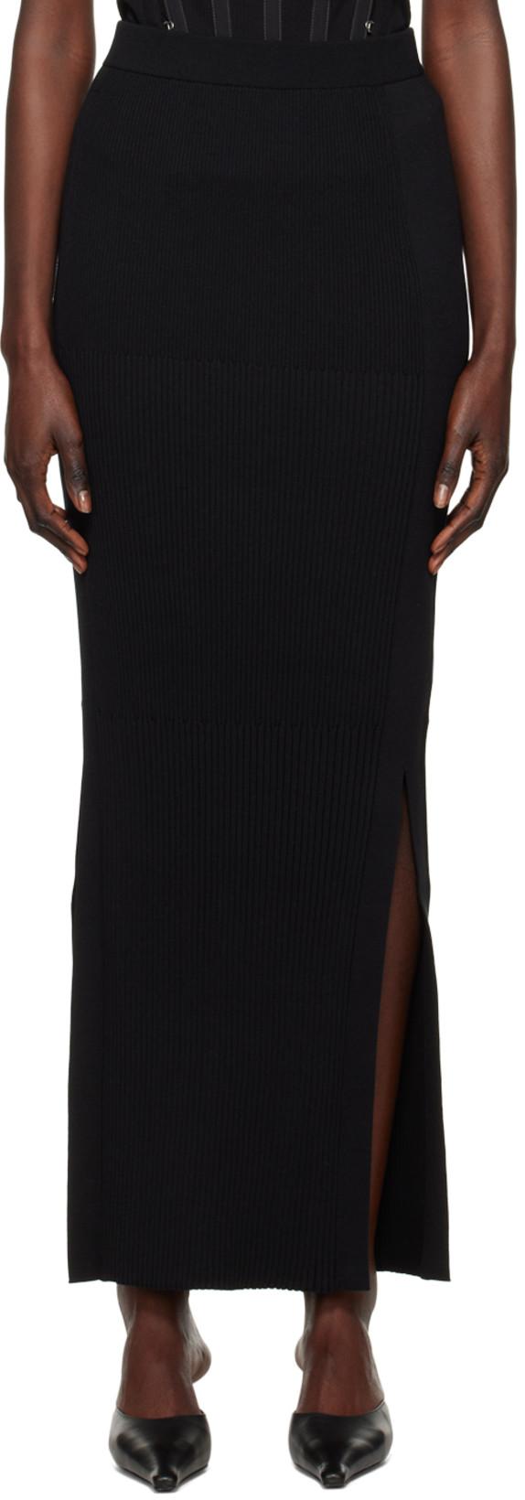 Black Gradient Rib Maxi Skirt by DION LEE
