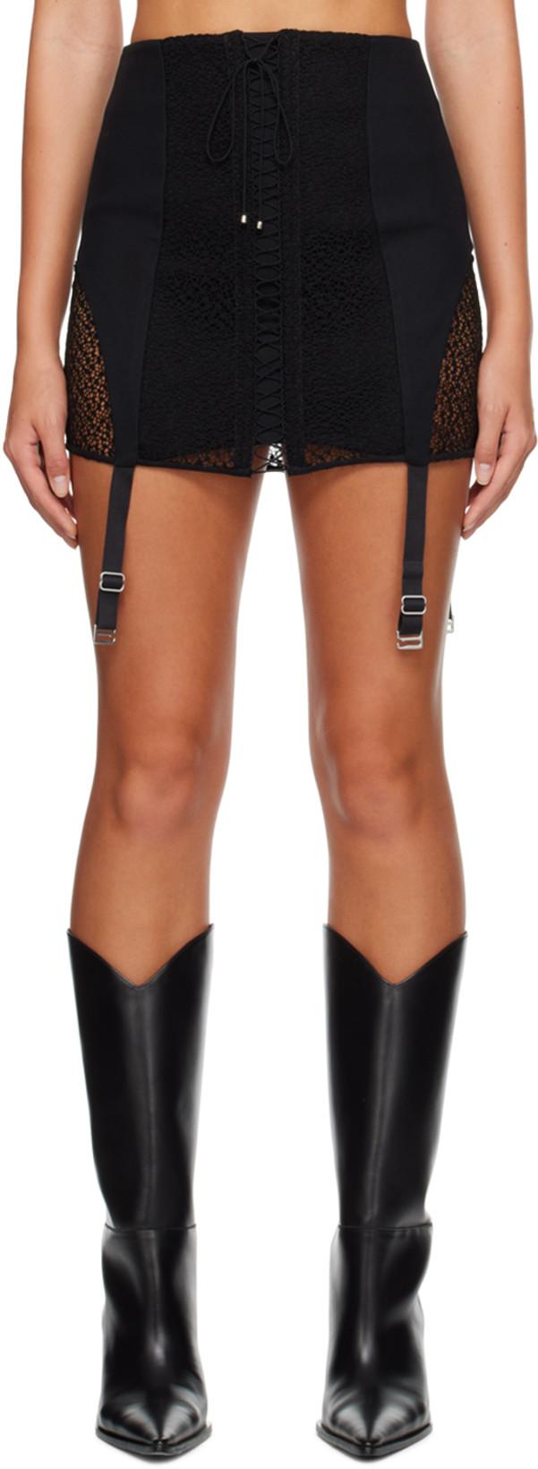 Black Lace-Up Miniskirt by DION LEE