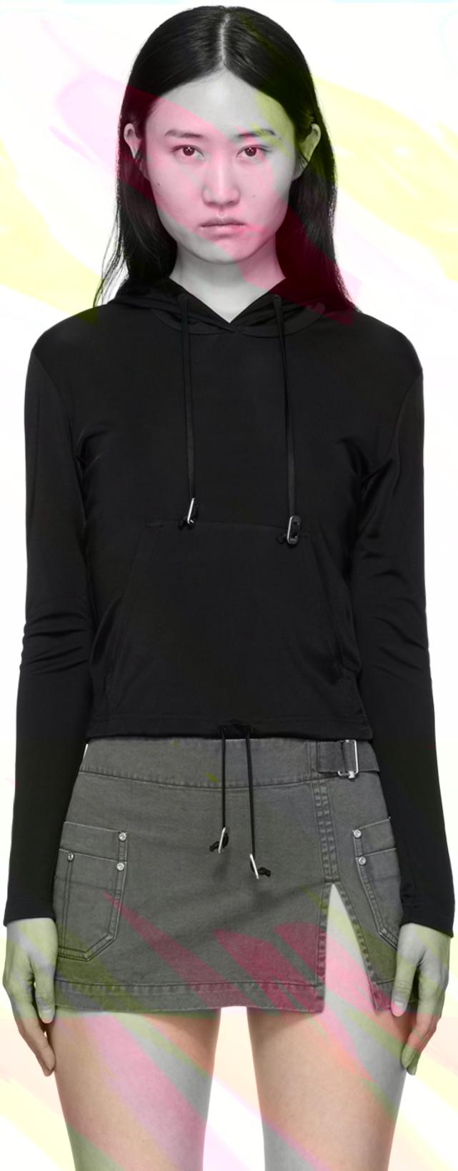 Black Lustrous Shrunken Hoodie by DION LEE