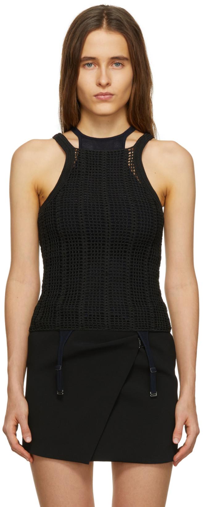 Black Open Crochet Tank Top by DION LEE