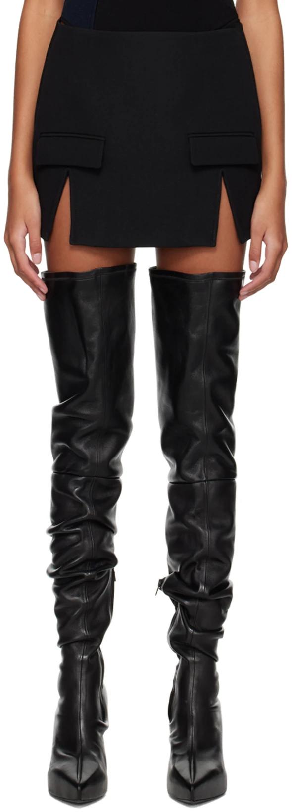 Black Split Hem Miniskirt by DION LEE