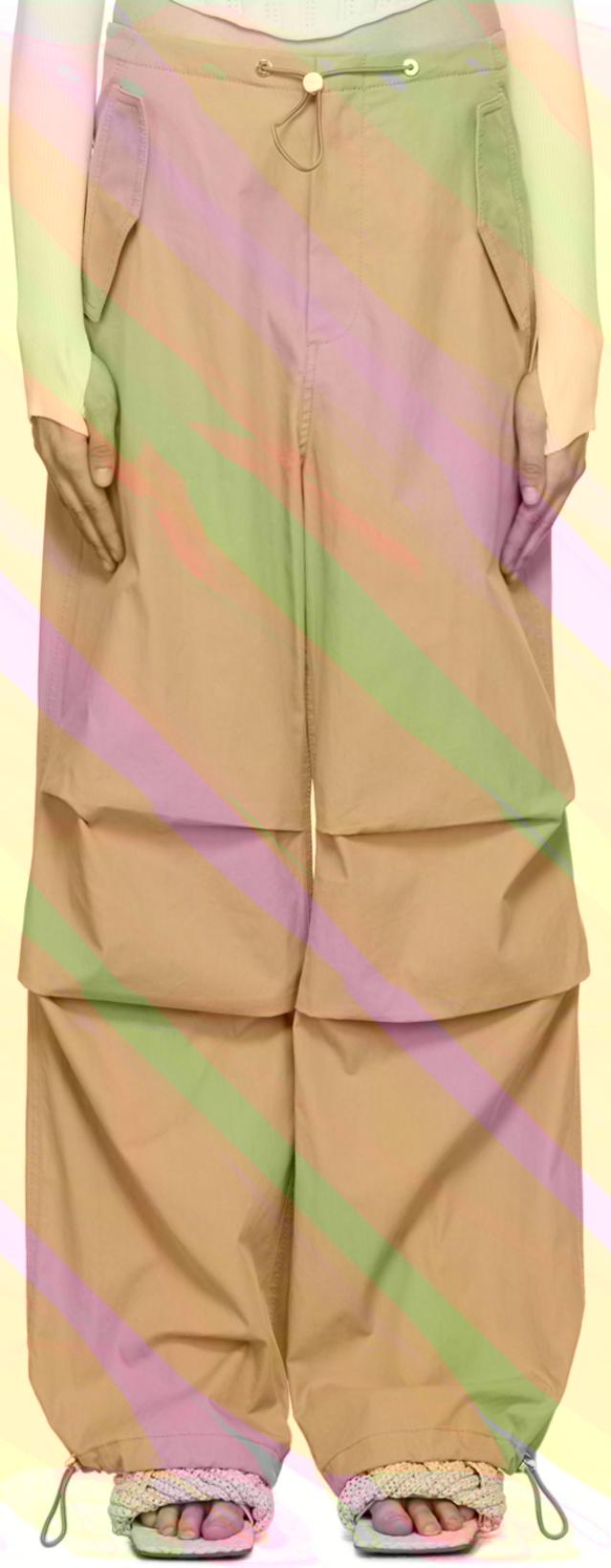 Brown Elasticized Trousers by DION LEE