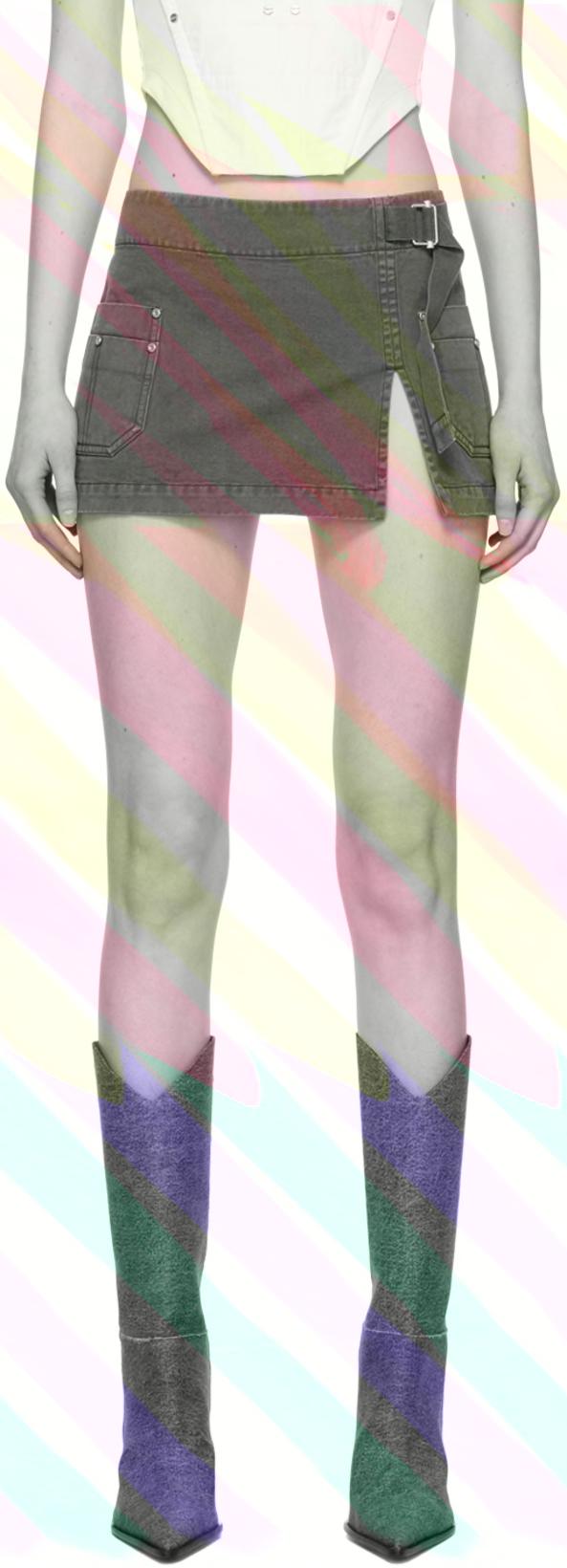 Gray Apron Wrap Denim Miniskirt by DION LEE