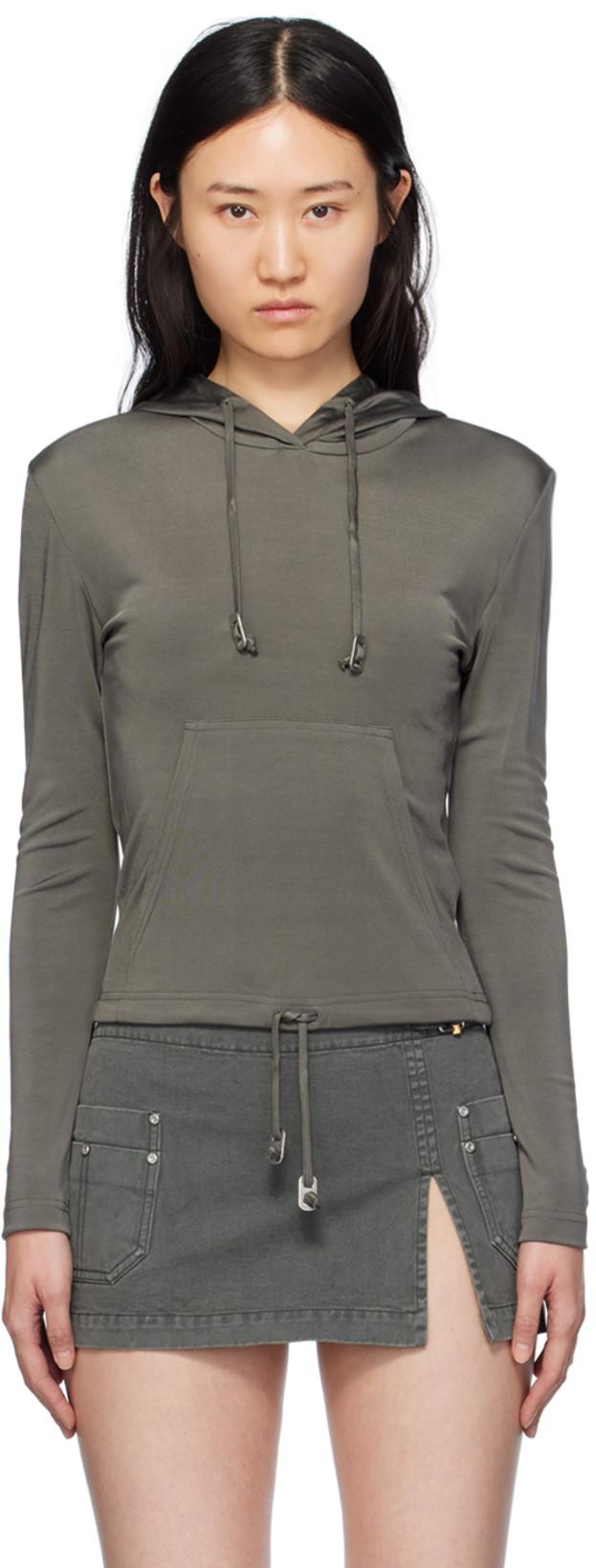 Gray Lustrous Shrunken Hoodie by DION LEE