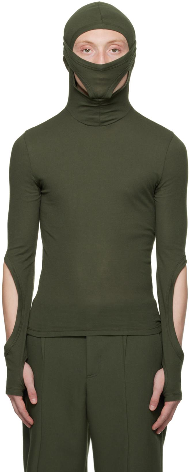 Green Interlock Mask Long Sleeve Turtleneck by DION LEE