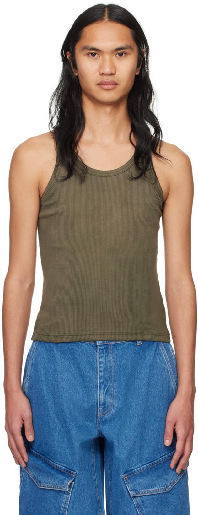 Khaki Sprayed Rivet Tank Top by DION LEE