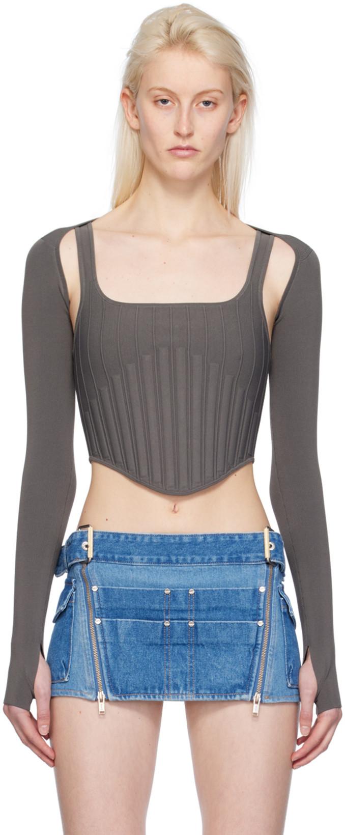 Khaki Ventral Compact Corset Top by DION LEE