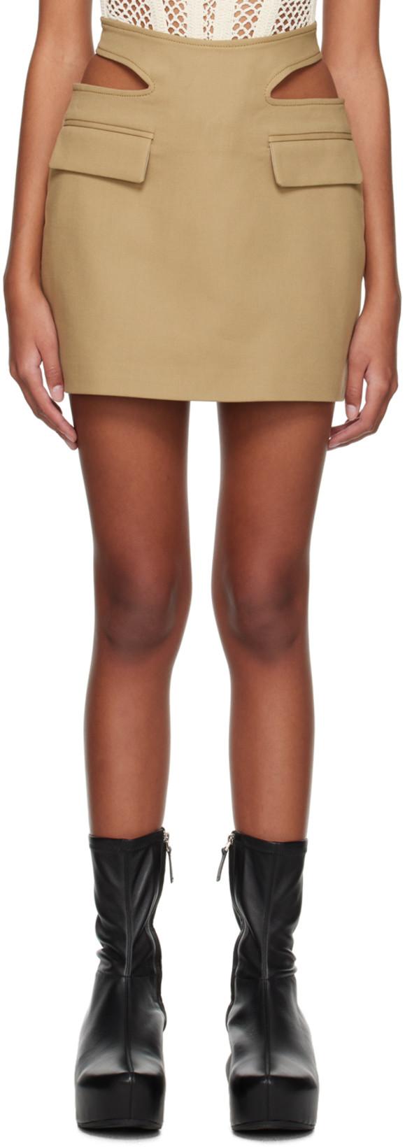 Khaki Y Front Buckle Miniskirt by DION LEE