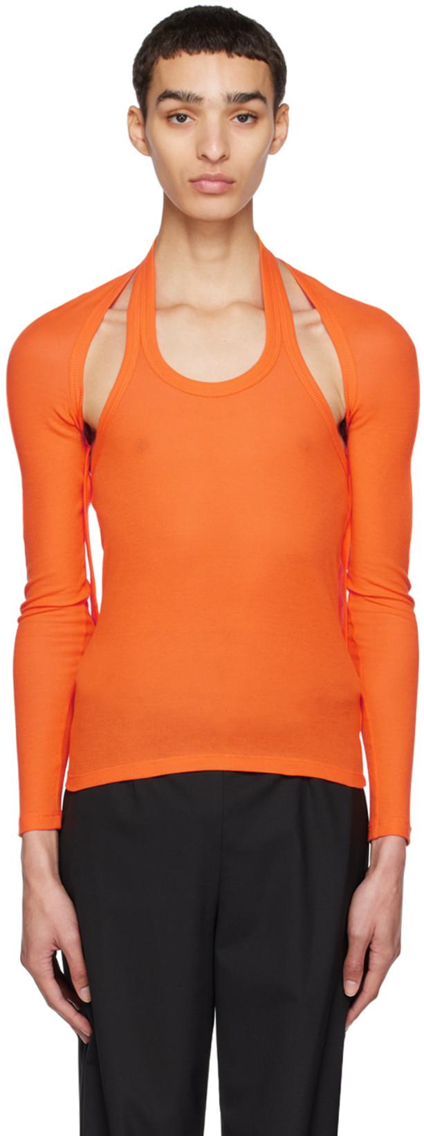 Orange Modular Halter Long Sleeve T-Shirt by DION LEE