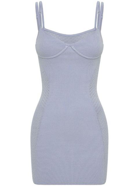 Serpent lace-panel ribbed-knit minidress by DION LEE