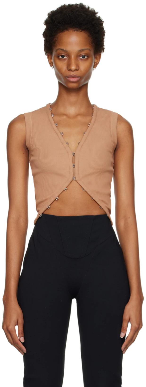 Tan Hook & Eye Tank Top by DION LEE
