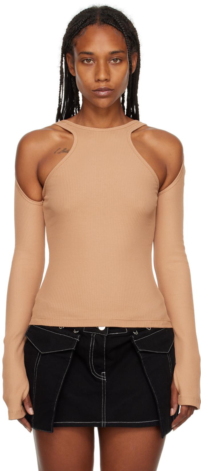 Tan Shift Loop Long Sleeve T-Shirt by DION LEE