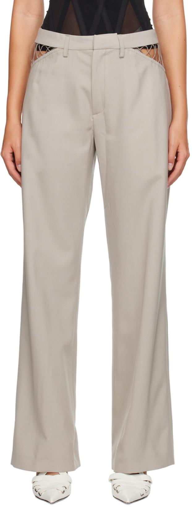 Taupe Lace Trousers by DION LEE