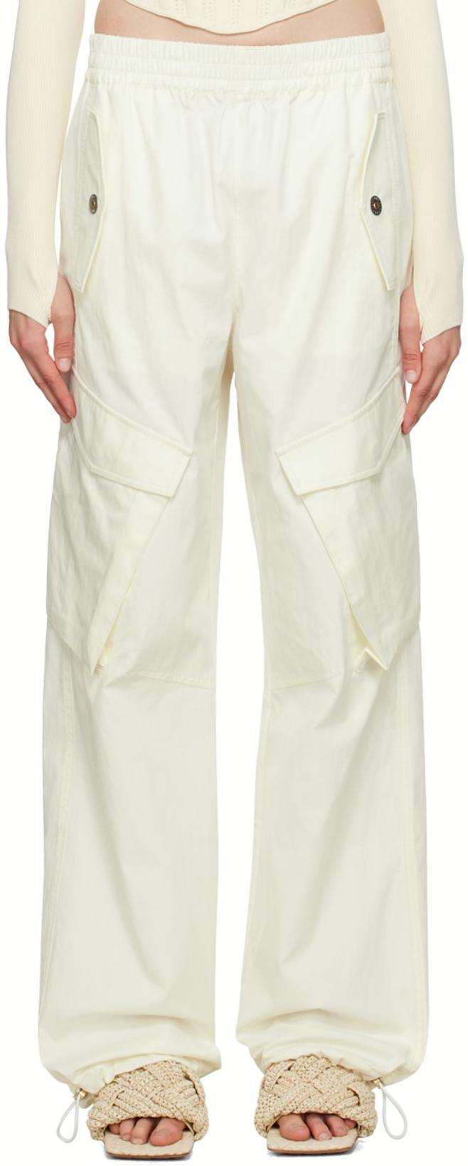 White Elasticized Trousers by DION LEE