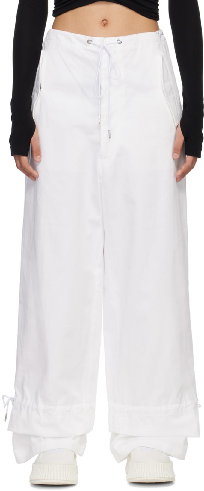 White Eyelet Tie Trousers by DION LEE
