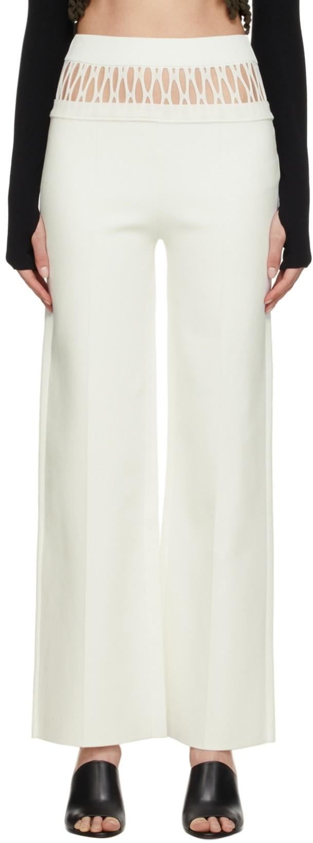White Fishnet Tailored Trousers by DION LEE