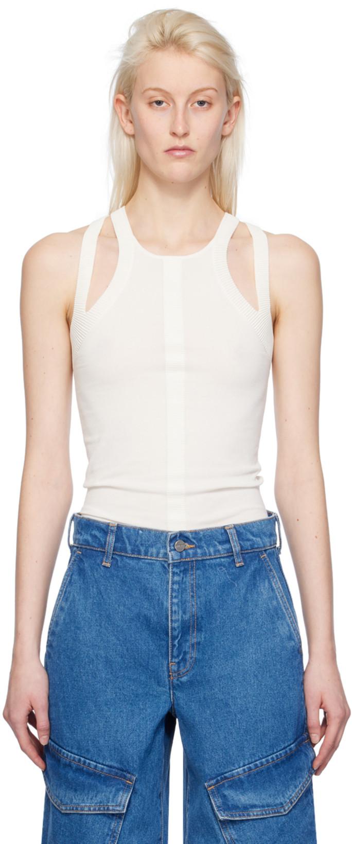 White Sculpt Muscle Tank Top by DION LEE