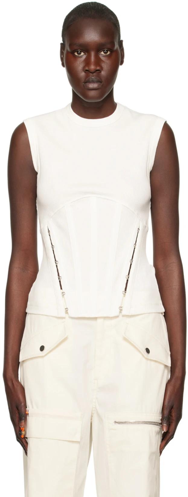White Split Hem Corset Tank Top by DION LEE