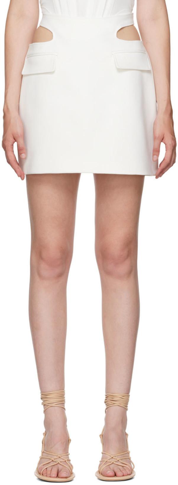 White Y Front Miniskirt by DION LEE