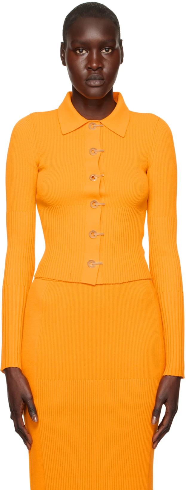 Yellow Gradient Rib Cardigan by DION LEE
