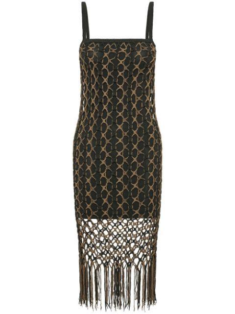 crochet-net layered midi dress by DION LEE