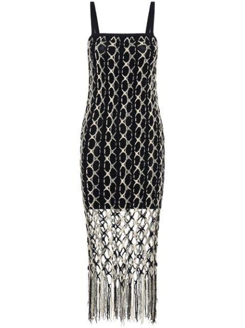 crochet-net layered midi dress by DION LEE