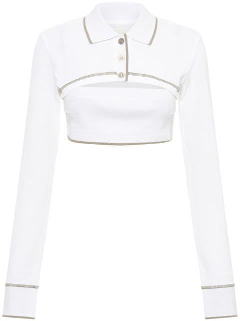 polo-collar cotton crop top by DION LEE