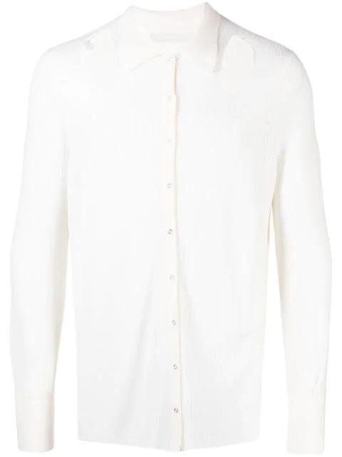 wool-blend rib pointelle shirt by DION LEE