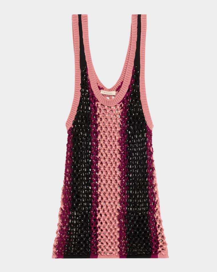 Dennis Striped Crystal Crochet Tank Top by DIOTIMA