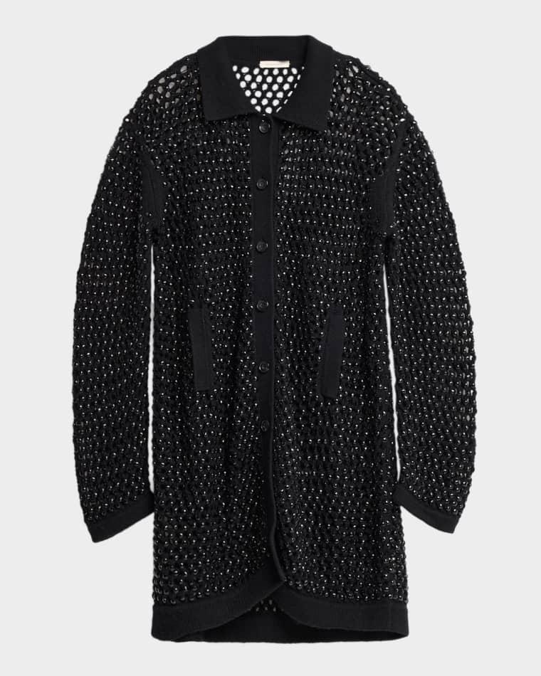 Embellished Open Knit Cardigan Coat by DIOTIMA