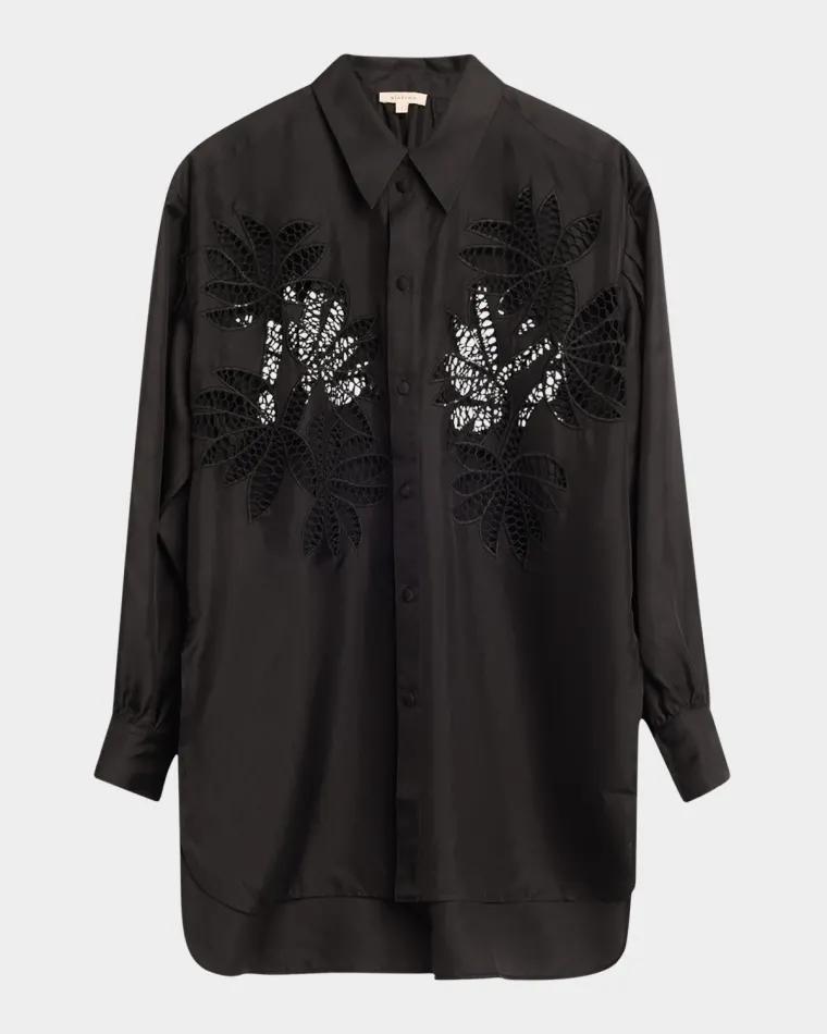 Long Broderie Anglaise Cutout Oversized Shirt by DIOTIMA Long Broderie Anglaise Cutout Oversized Shirt by DIOTIMA