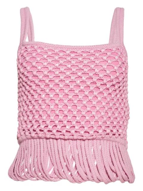 Loop fringe knit-mesh tank top by DIOTIMA