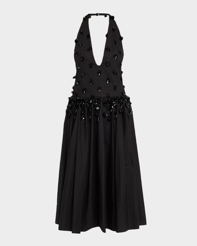Nuit Embellished Plunging Halter Drop-Waist Gown by DIOTIMA