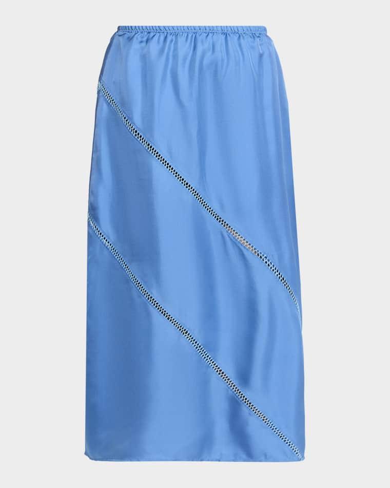 Tobago Lattice-Inset Silk Midi Skirt by DIOTIMA