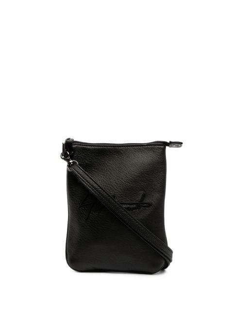 logo-embroidered leather shoulder bag by DISCORD YOHJI YAMAMOTO