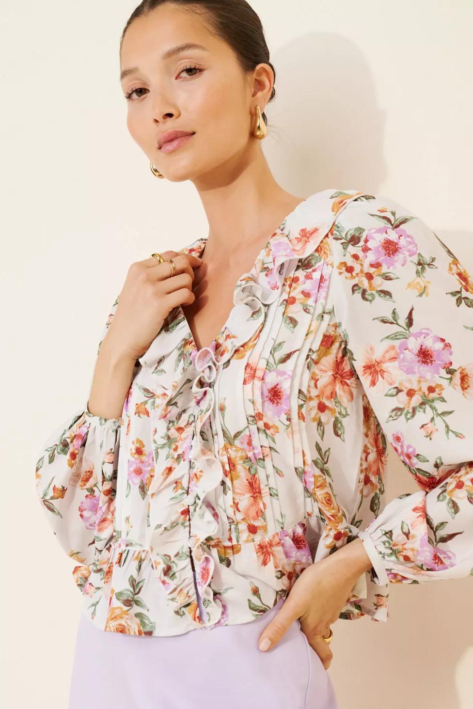 Dizzy Lizzy Floral Ruffle Detail Top by DIZZY LIZZY