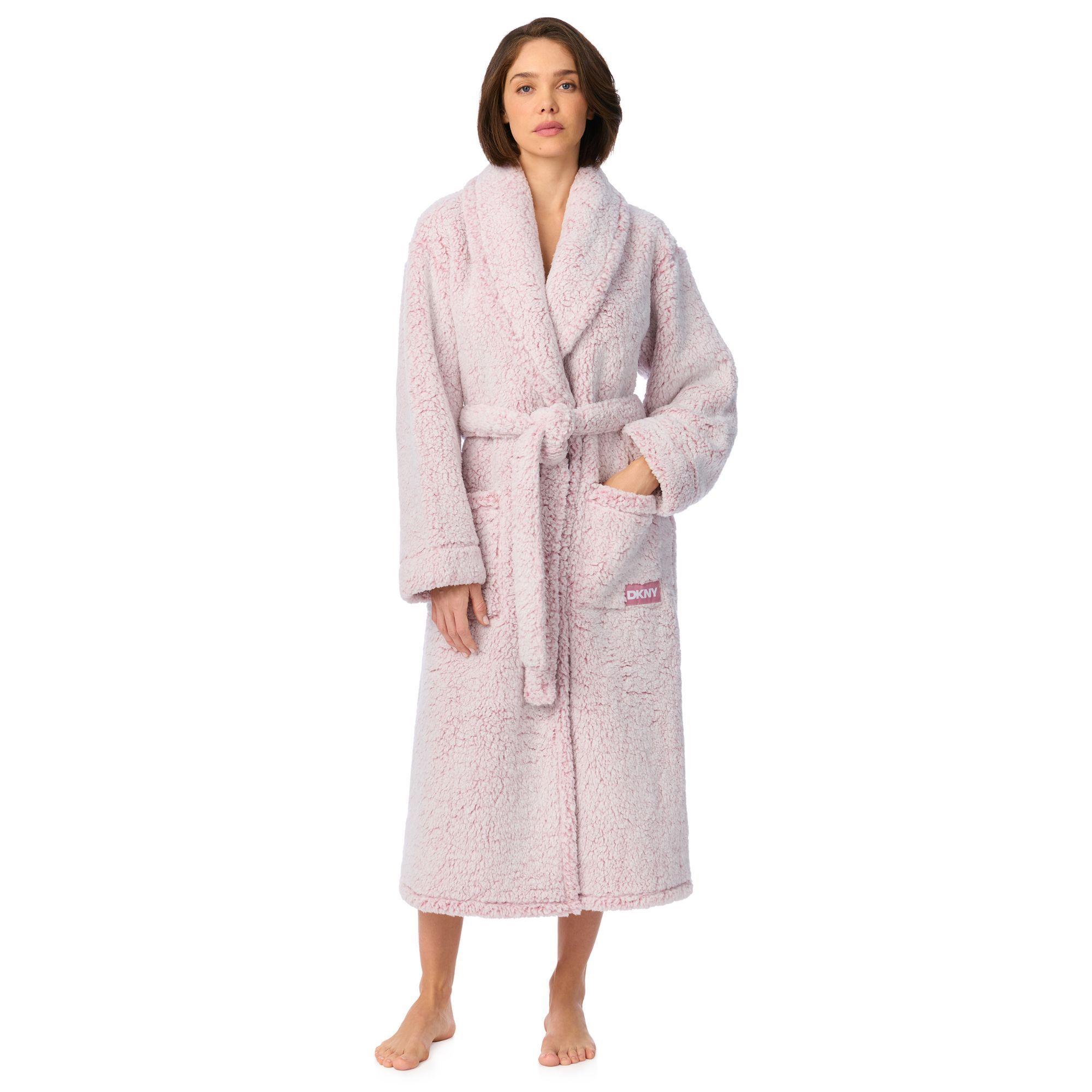122cm Long Sleeve Shawl Collar Robe in Dusty Mauve Frosted Sherpa by DKNY