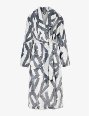 Branded relaxed-fit fleece robe by DKNY