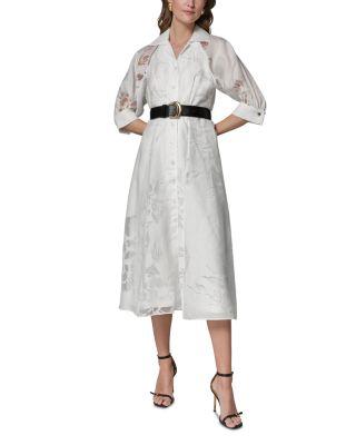 Burnout Jacquard Collared Midi Shirt Dress by DKNY
