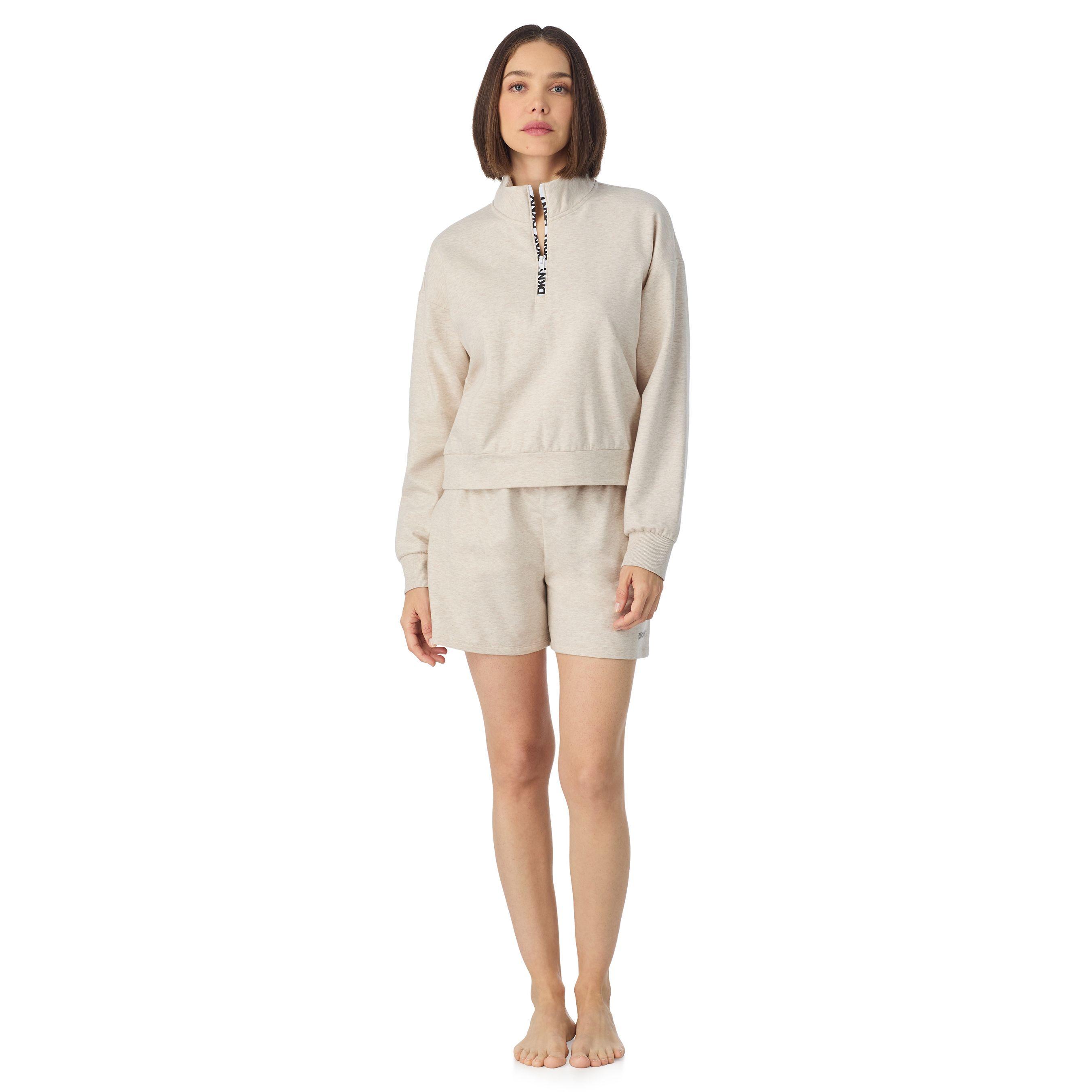 Long sleeve top and boxer pyjama set in quill heather by DKNY