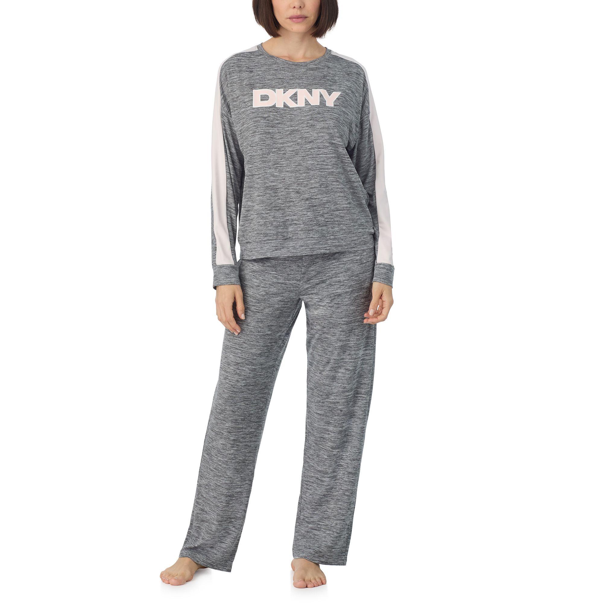 Long sleeve top and pant lounge set in iron gate cationic by DKNY