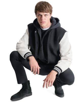 Men's Colorblocked Removable Hood Varsity Jacket by DKNY