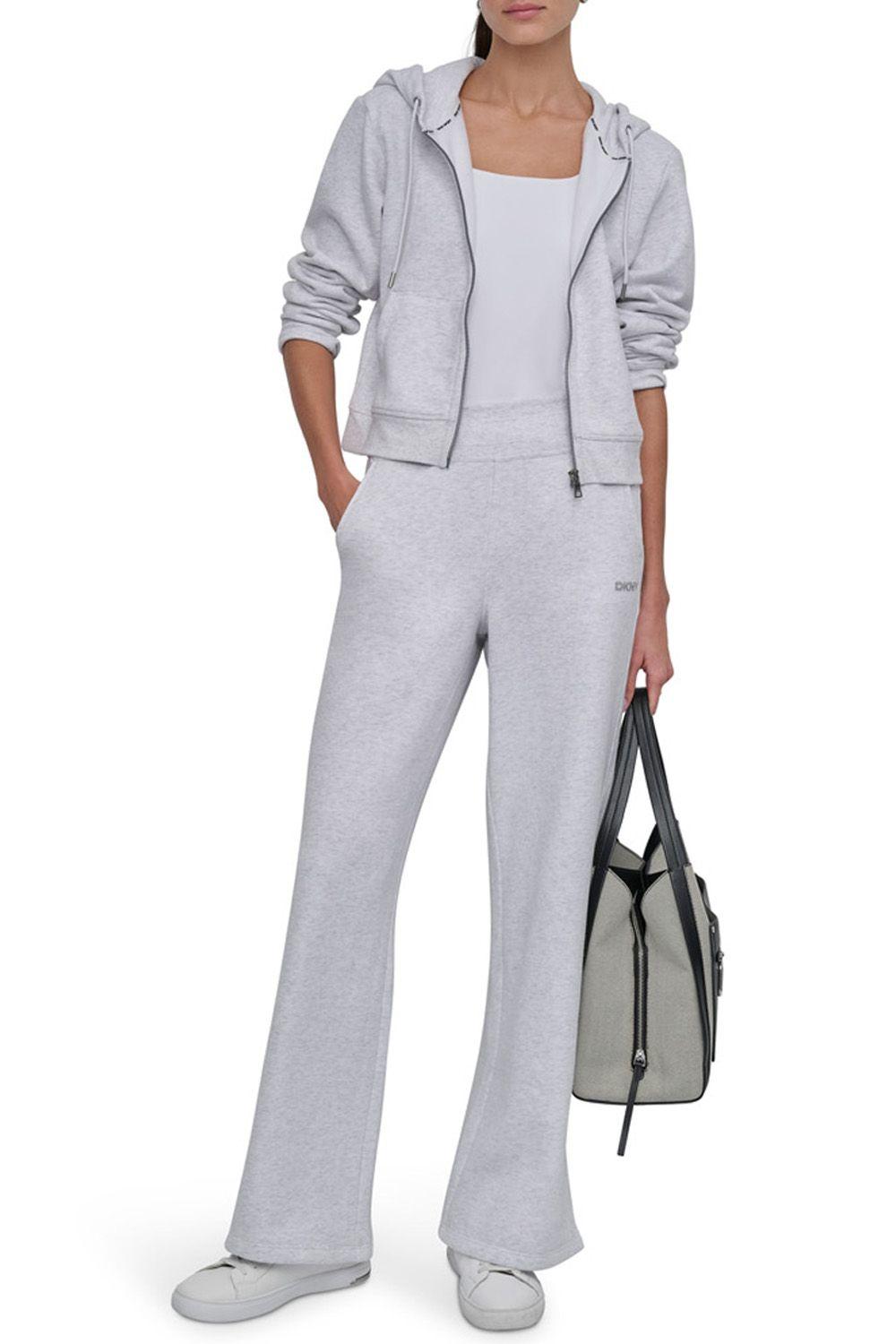 Mini Stud Logo Full Zip Hoodie With Pockets Grey Optic Heather by DKNY