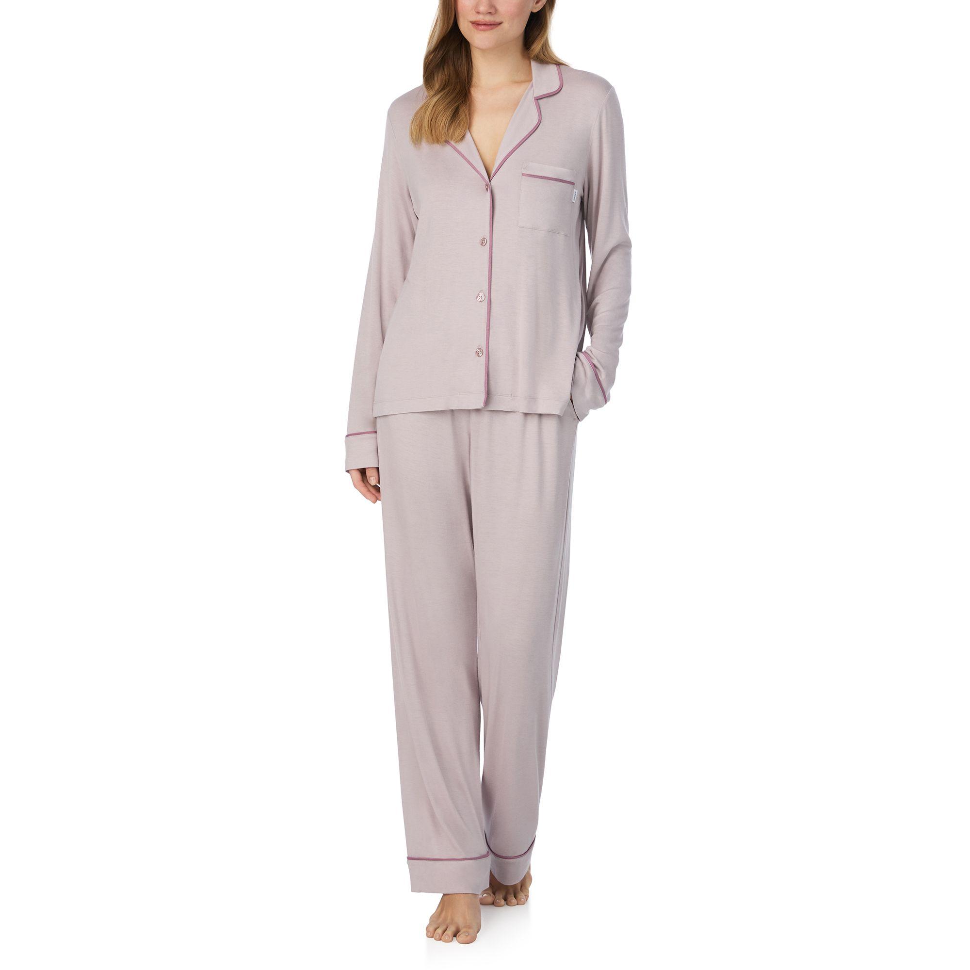 Next Gen Classics Long Sleeve Notch Top and Pant Set in Pink by DKNY