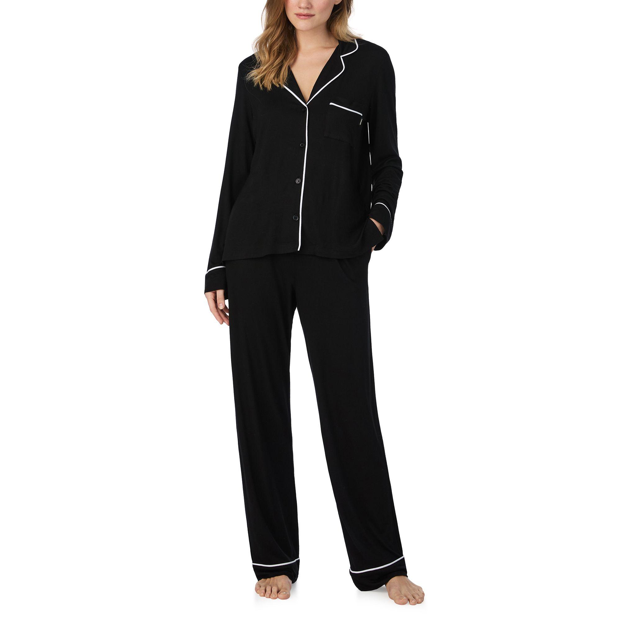 Next Gen Classics Long Sleeve Notch Top and Pant Sleep Set in Black by DKNY
